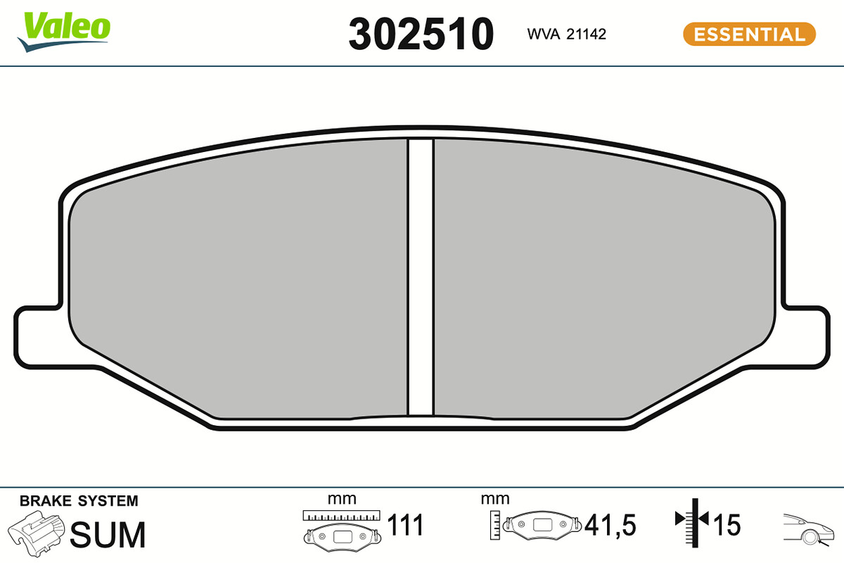 Jeu de 4 plaquettes de frein VALEO ref. 302510